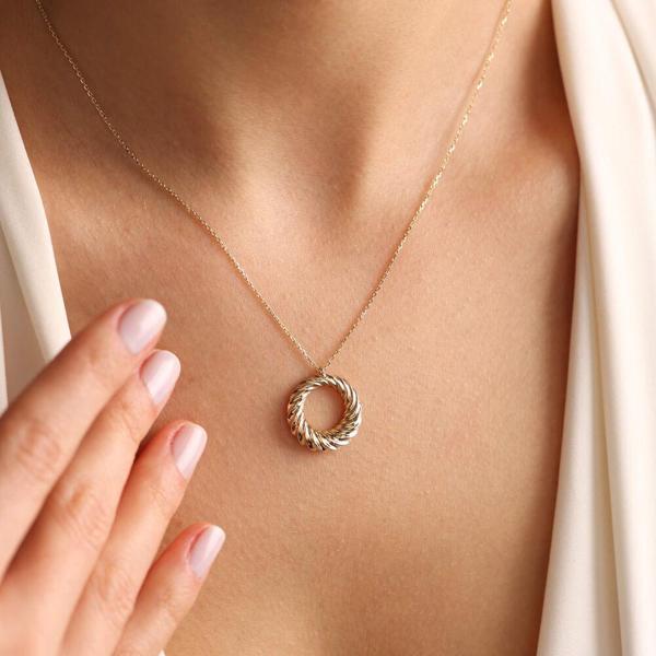 14 Ayar Altın Halka Kolye YENİ Circle - Image 1