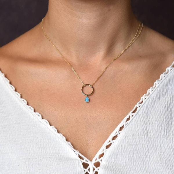 Choker Altın Firuze Kolye Çift Zincirli - Image 1