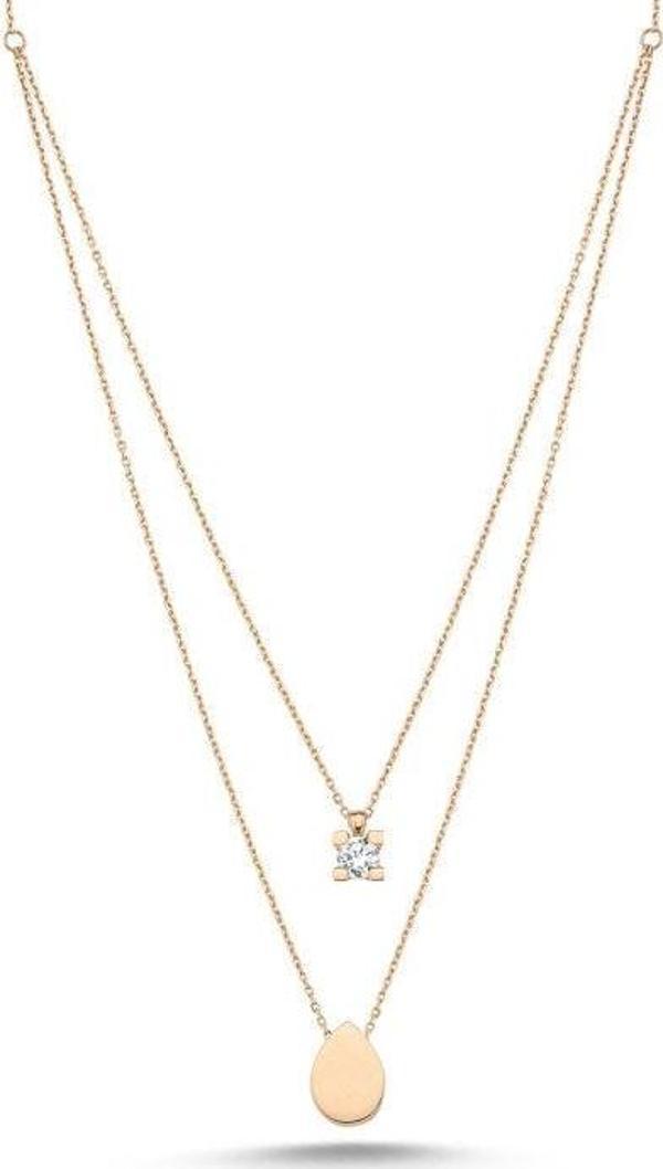 Altın Tektaş & Damla Kolye Swarovski - Image 1
