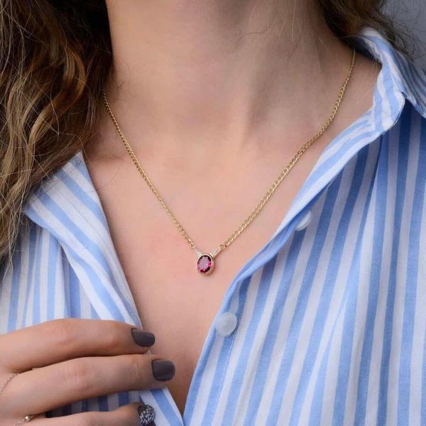 Granada Altın Kolye 14 Ayar Ruby Taşlı Gurmet Zincir 50 Cm - Image 1