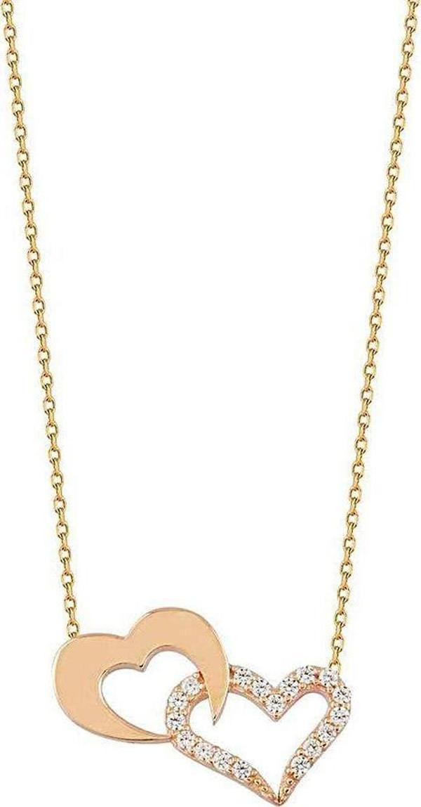 Kalp Altın Kolye Sen ve Ben 14K Rose Gold - Image 1