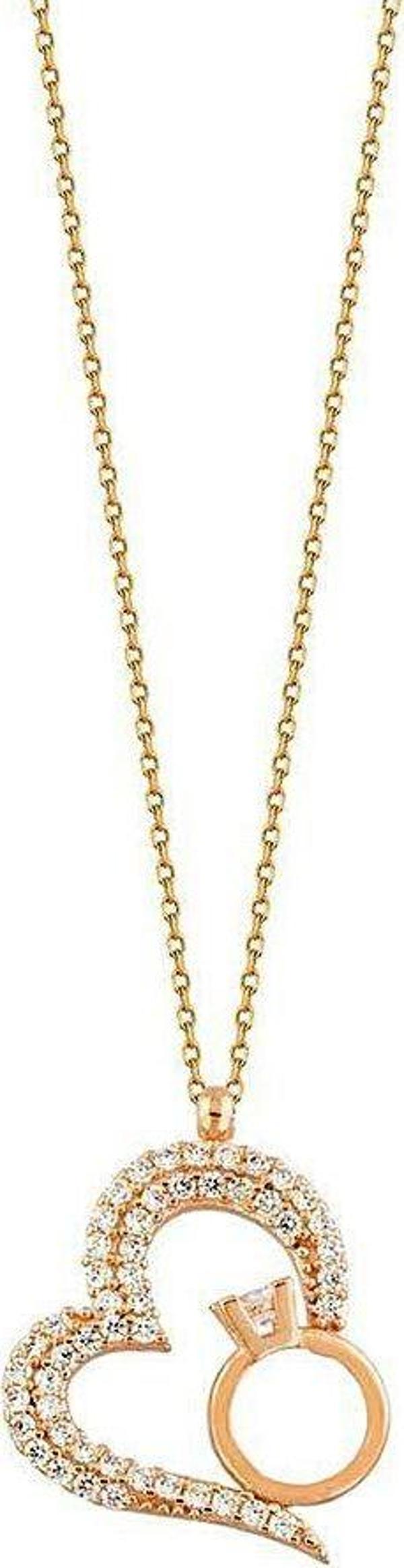 Kalp Tektaş Altın Kolye 14K Rose Gold - Image 1