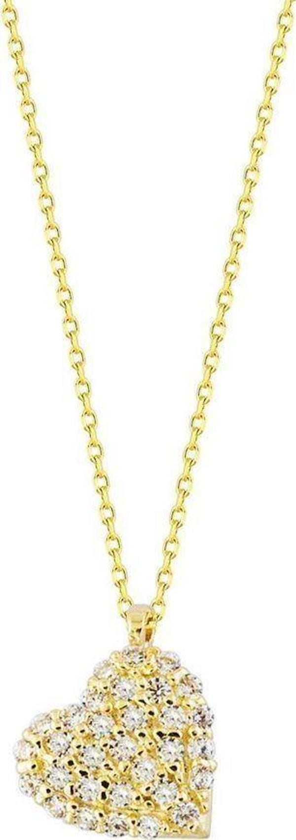Kalp'li Altın Kolye Taşlı 14K Gold Minimal - Image 1