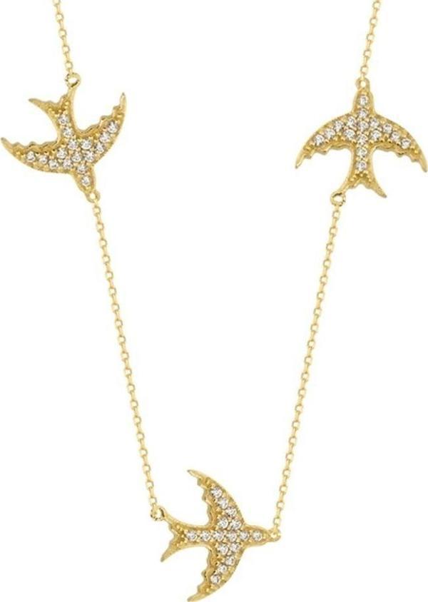 Kırlangıç Altın Kolye 14K Gold Taşlı - Image 1