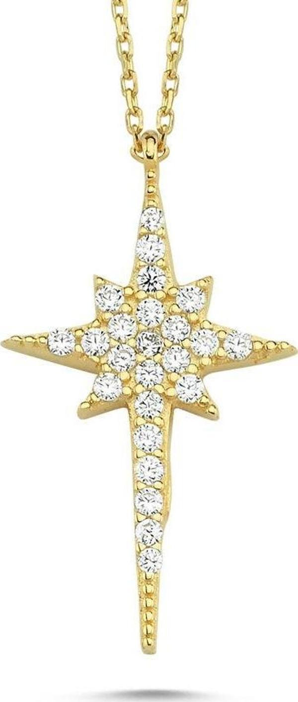 Kutup Yıldızı Altın Kolye 14K Gold Zirconia 2cm - Image 1