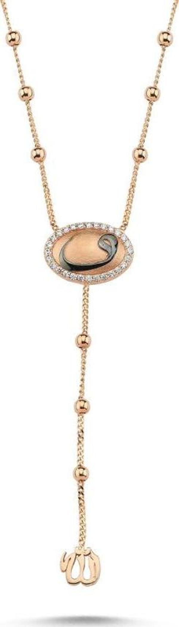 Altın Vav Kolye 14K Rose Dorika Zincirli - Image 1