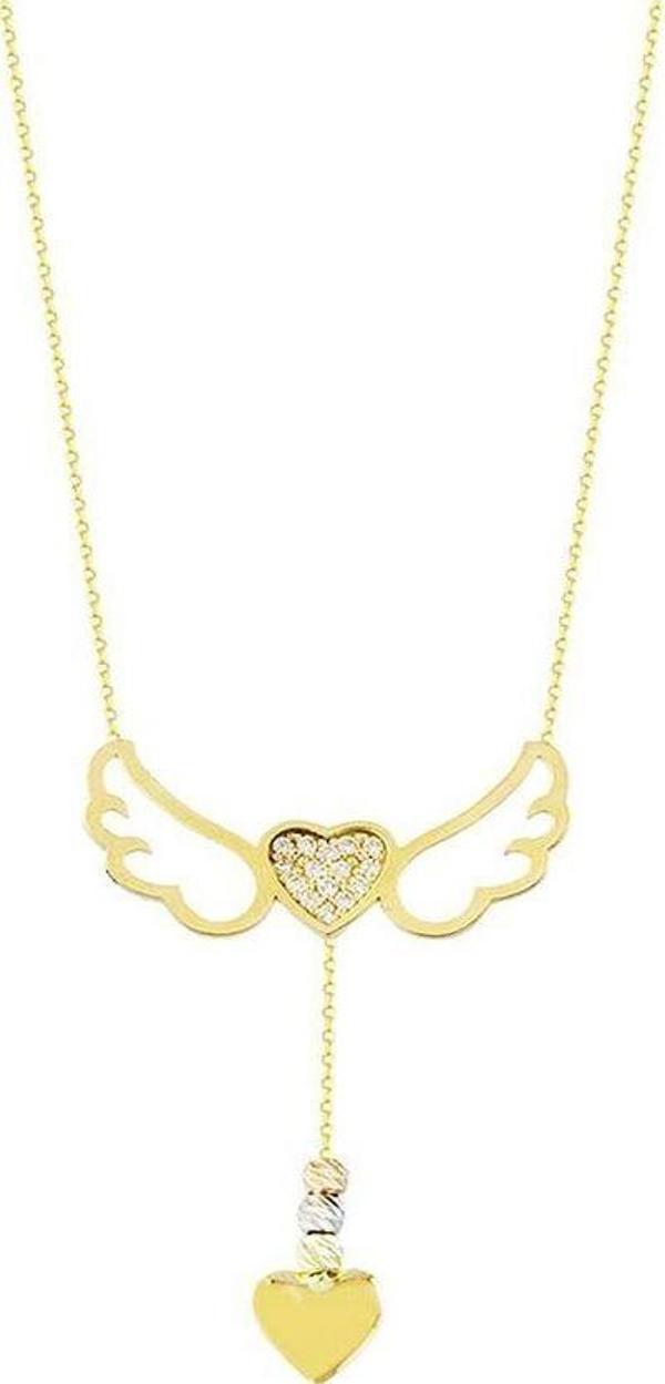 Melek Kanad Altın Kolye Kalpli 14K Gold - Image 1