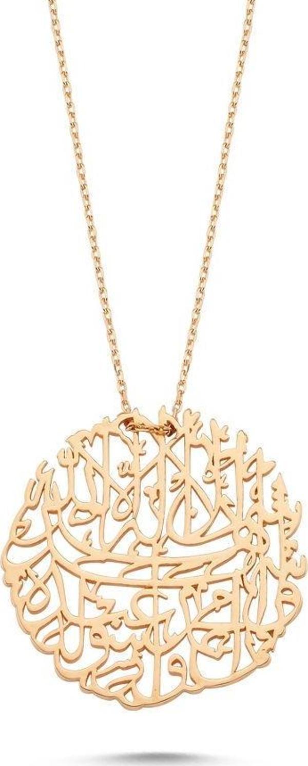 Nazar Duası Altın Kolye 14K Rose Gold El İşlemesi - Image 1