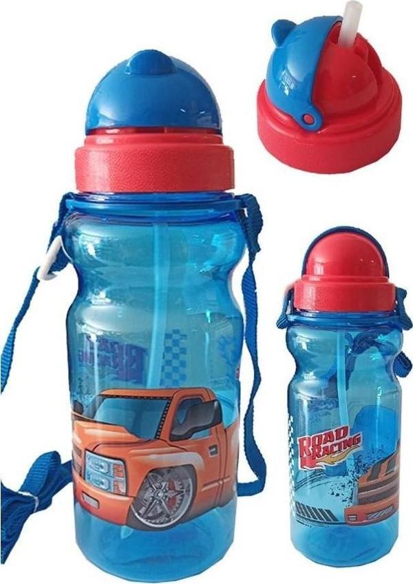 Erkek Çocuk Matara 500ML Mavi 1 Adet Road Racing Mavi Suluk Plastik Su Matarası - Image 1