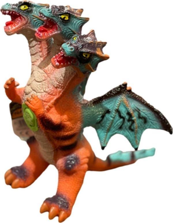 2 Kafalı Yumuşak Dokulu Sesli Hayvan Figür Renkli Ejderha Çocuk Oyuncak 30 cm - Image 1