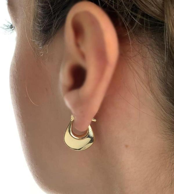 Altın Küpe 14K 585 Parlak Çanta Tasarım 1.8 cm Küpe Bombeli - Image 1