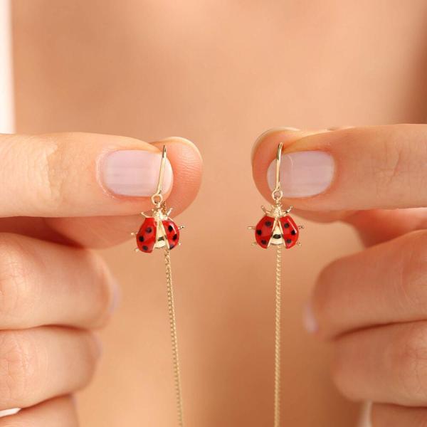 14 Ayar Altın Ladybug Küpe  - Image 1