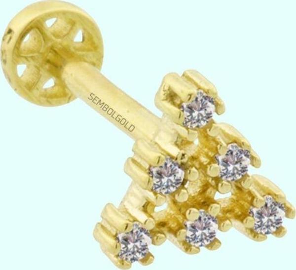 Altın Piramit Tragus Piercing 14 Ayar - Image 1