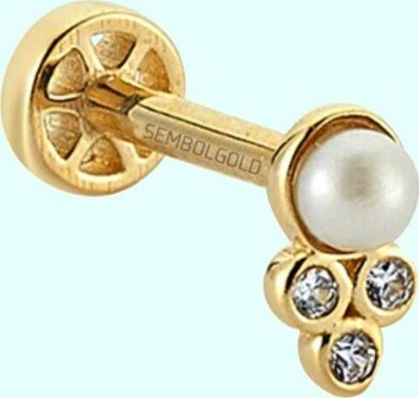 Altın İnci Tragus Piercing 14 Ayar - Image 1