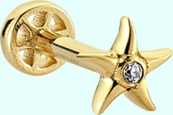 Altın Deniz Yıldız Tragus Piercing 14 Ayar - Image 1