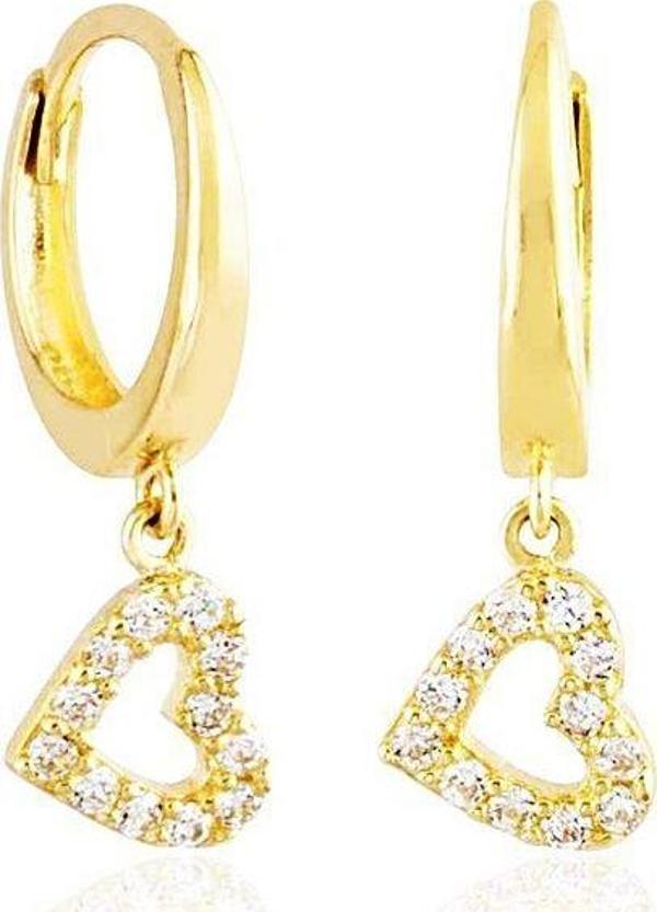Sallantılı Altın Kalp Küpe 14K Gold - Image 1