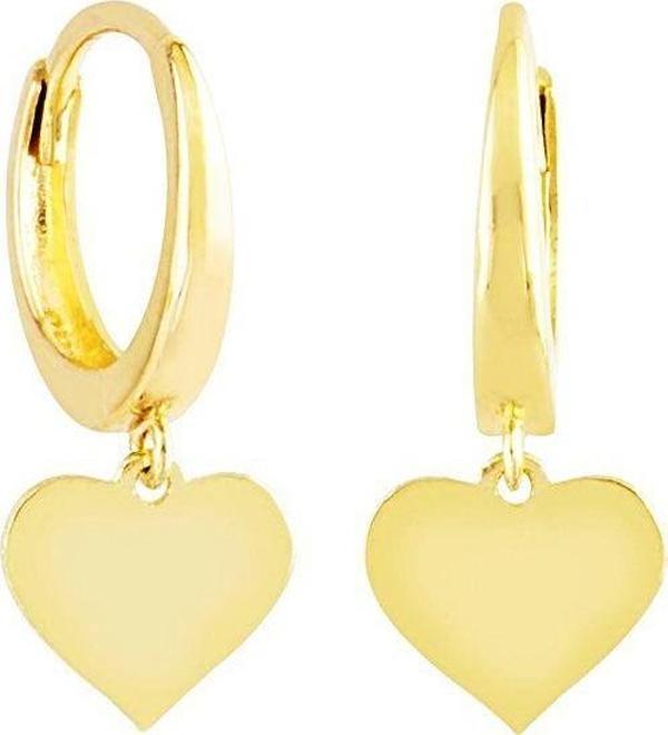 Sallantılı Altın Kalp Küpe 14K Gold Taşsız - Image 1