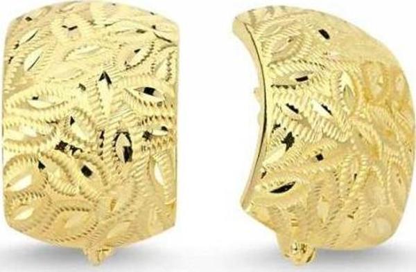 14 Ayar Altın J Küpe Taşsız Yaprak Motifli - Image 1