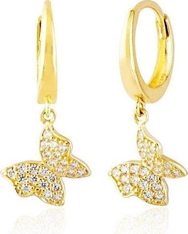 Kelebek Altın Sallantılı Küpe 14K Gold Taşlı - Image 1