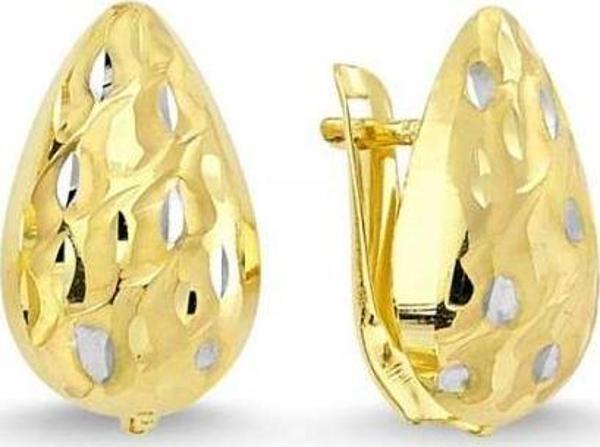 14 Ayar Altın J Küpe Taşsız Hat Çizgili Damla Modeli - Image 1