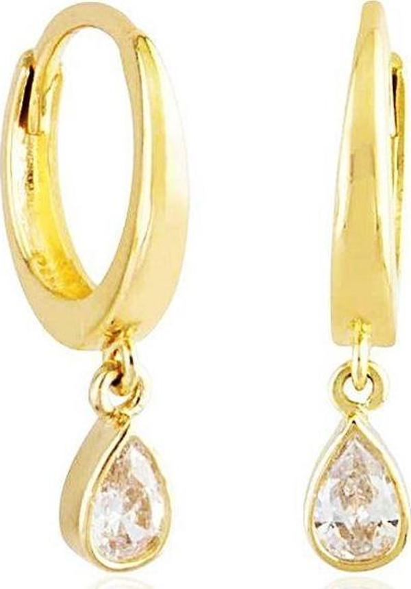 Damla Taşlı Altın Sallantılı Küpe 14K Gold - Image 1