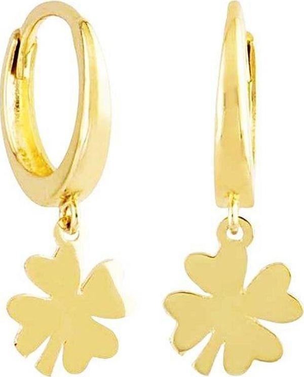 Yonca Altın Sallantılı Küpe 14K Gold Kalp'li - Image 1