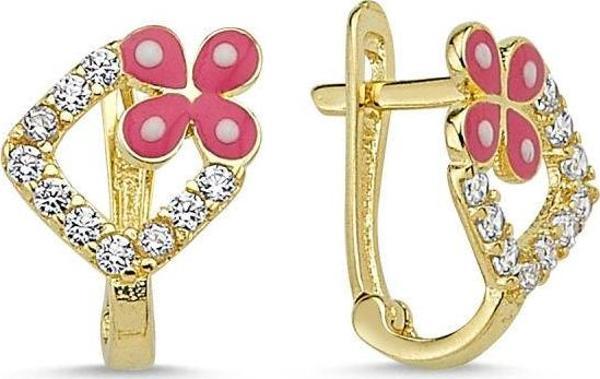 Altın Çocuk Küpesi Kelebe Tasarım Pembe Mineli - Image 1