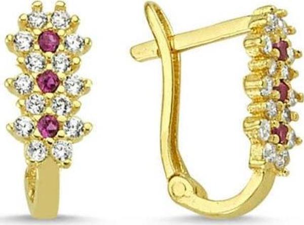 Altın Çocuk Küpe 14 Ayar J Model Taşlı - Image 1