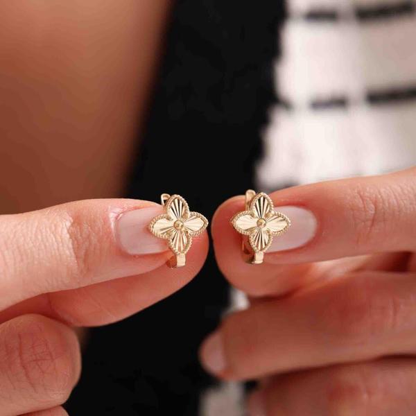 Aynalı Altın Clover Küpe - Image 1