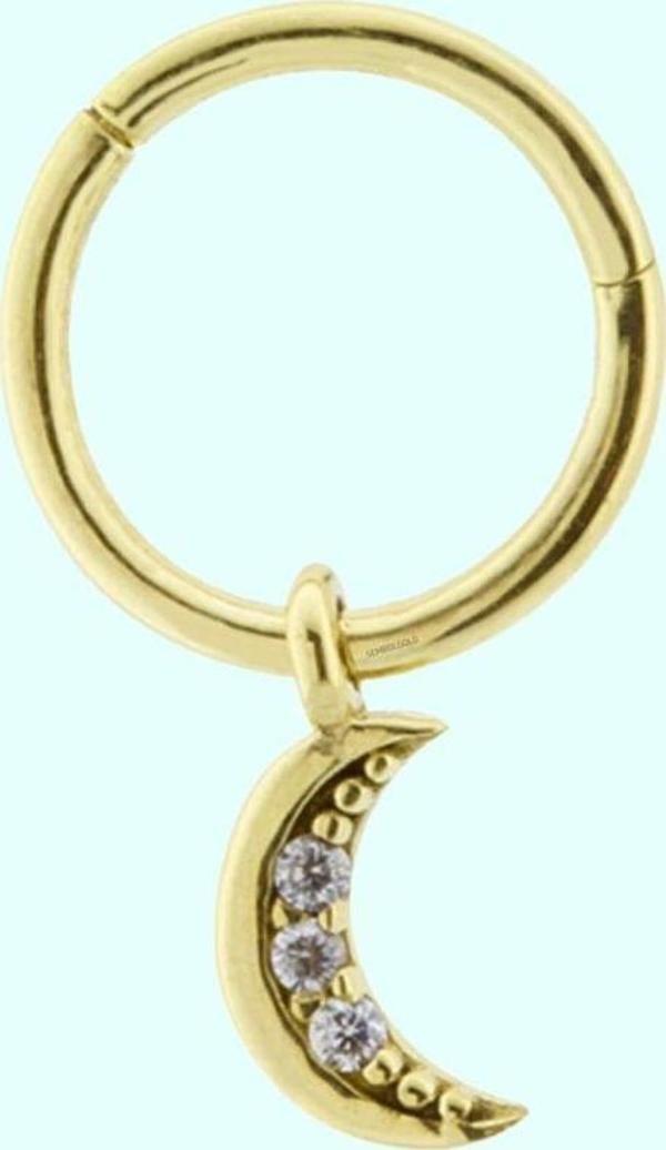 Altın Halka Piercing Taşlı Ay 14 Ayar - Image 1