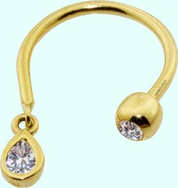 Altın Yarım Halka Kulak Piercing 14 Ayar Damla Taşlı - Image 1