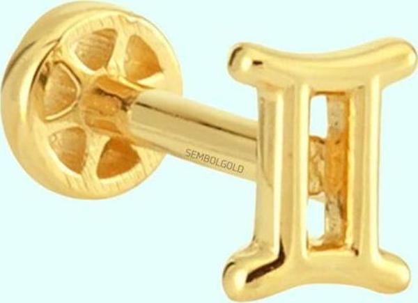 Altın Tragus Piercing 14 Ayar İkizler Burcu - Image 1