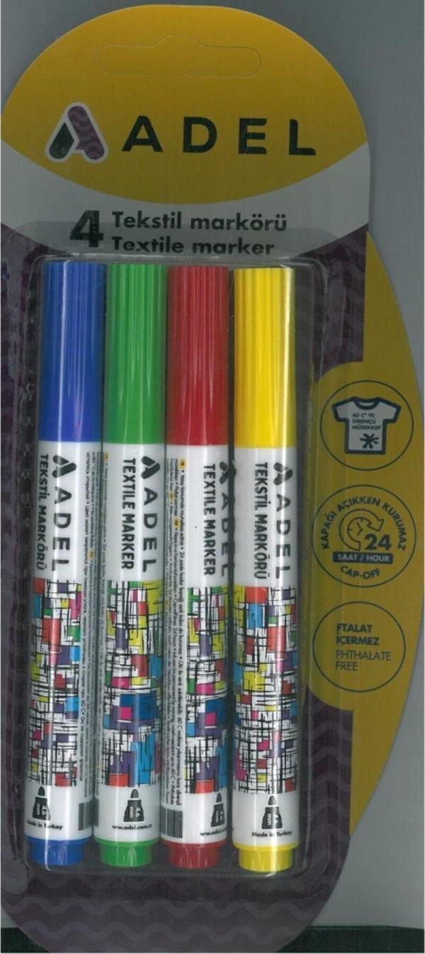 Adel Textil Tişort Boyama Kalemi 4 Renk - Image 1