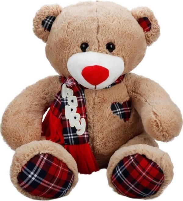 8370 Ekoseli Atkılı Peluş Ayı 60 cm - Image 1