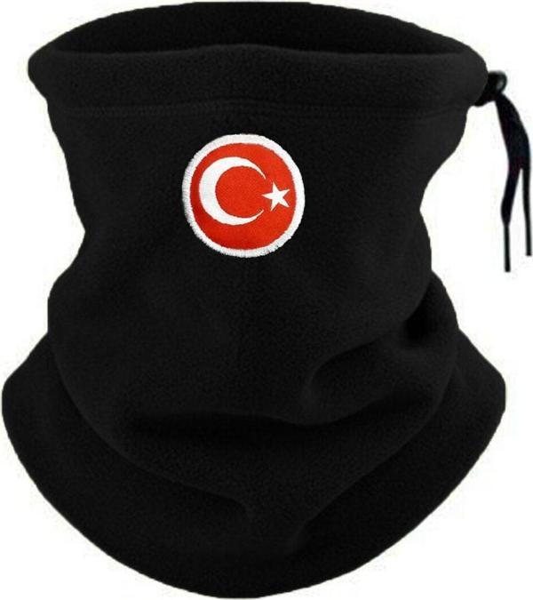 Kadın Erkek Polar Boyunluk Kışlık İpli Bere Bayrak Nakışlı - Image 1