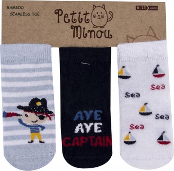 Petit Minou 3'lü 3D Aye Aye Captain Bebek Çorabı 2183 - Image 1