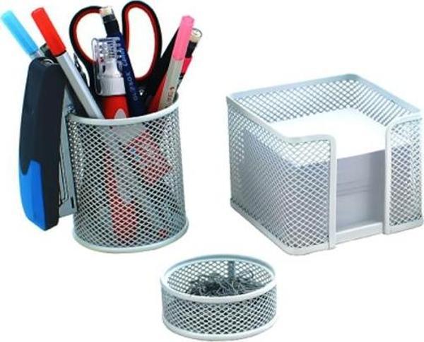 Globox Masa Seti Ataşlık-Kağıtlık-Kalemlik 3 LÜ Metal Perforeli Gri 6154 - Image 1