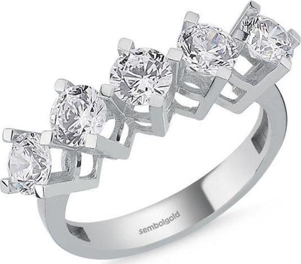 5 Taş Yüzük Beyaz Altın Swarovski - Image 1