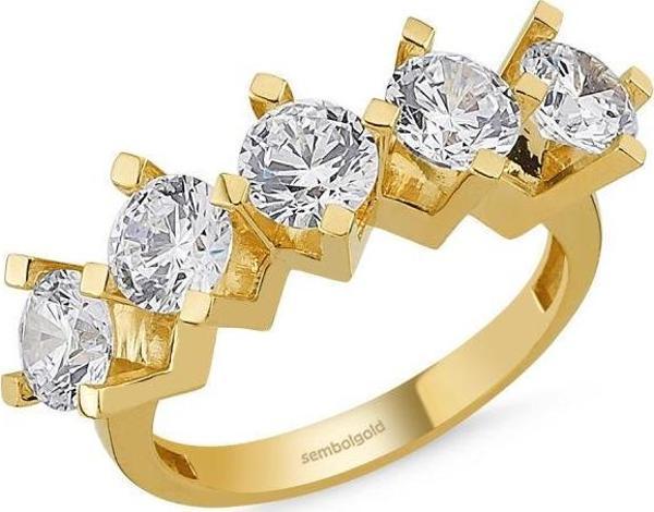5 Taş Yüzük Sarı Altın Swarovski - Image 1