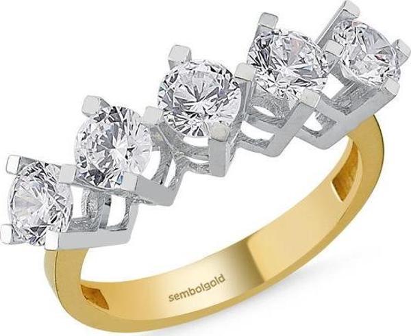 5 Taş Yüzük Sarı Altın Swarovski - Image 1