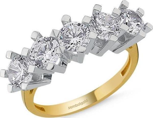 5 Taş Yüzük Sarı Altın Swarovski - Image 1
