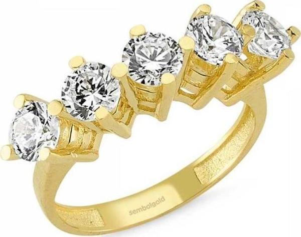 Altın 5 Taş Yüzük SWAROVSKİ Taşlı - Image 1
