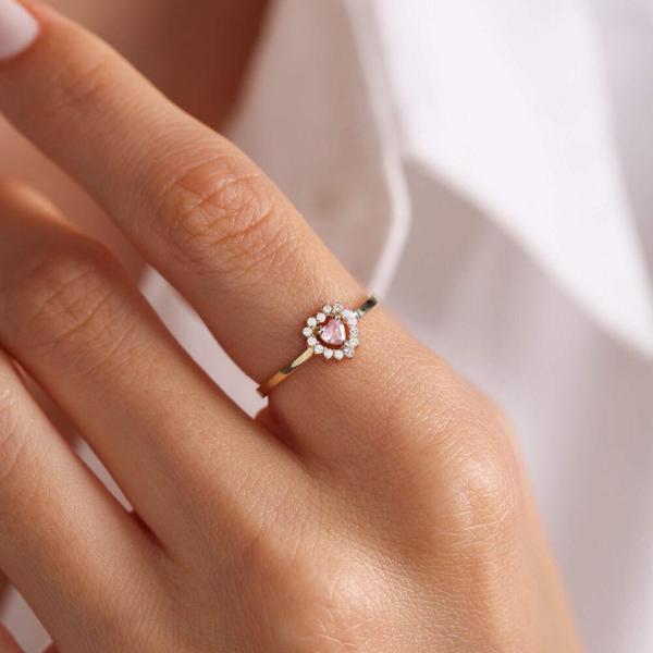 Altın Kalp Yüzük Pink Topaz - Image 1