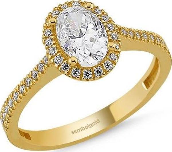 Altın Tektaş Yüzük Swarovski Taşlı Pırlanta Montür - Image 1