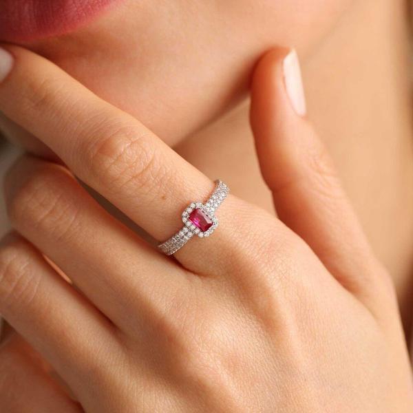 Beyaz Altın Baget Yüzük Ruby - Image 1