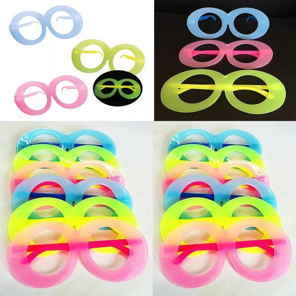 Fosforlu Oval Model Glow Parti Gözlüğü Karanlıkta Yanan Gözlükler 12 Adet - Image 1
