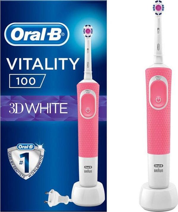 Oral-B Vitality 100 3D White Pembe Şarj Edilebilir Diş Fırçası - Image 1