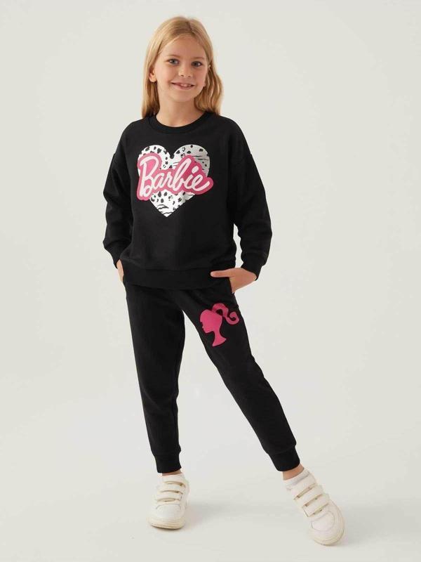 Barbie Lisanslı 1764 Sweatshirt Ve Pantolon Alt Üst Kız Çocuk Eşofman Takımı Siyah - Image 1