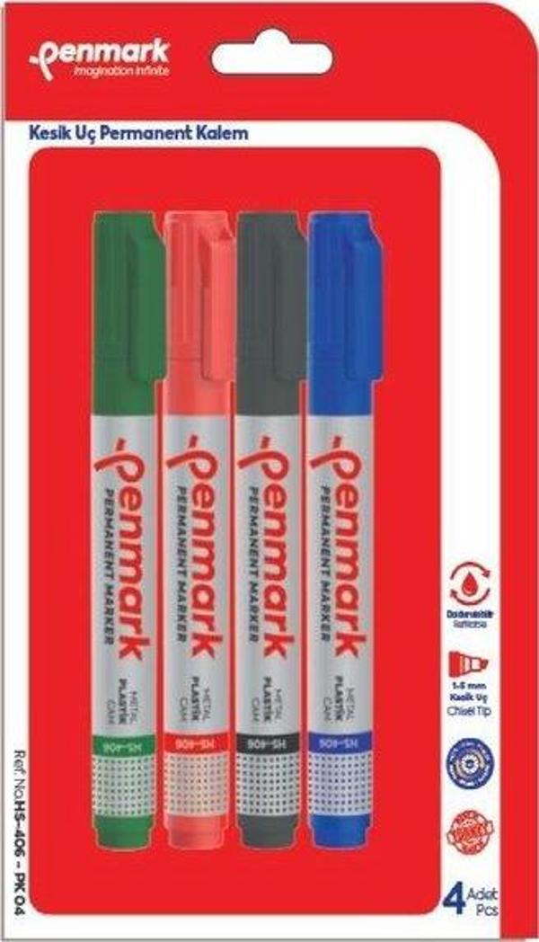 Penmark Permanent Marker Kesik Uç  4 lü Vakumlu Blisterli Set - Image 1