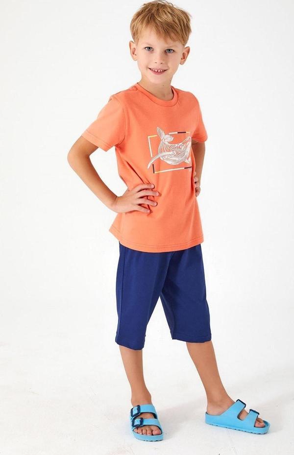 ROLY POLY Rolypoly Erkek Çocuk Balina Desenli Bermuda Takım Turuncu Rp3037-2 - Image 1